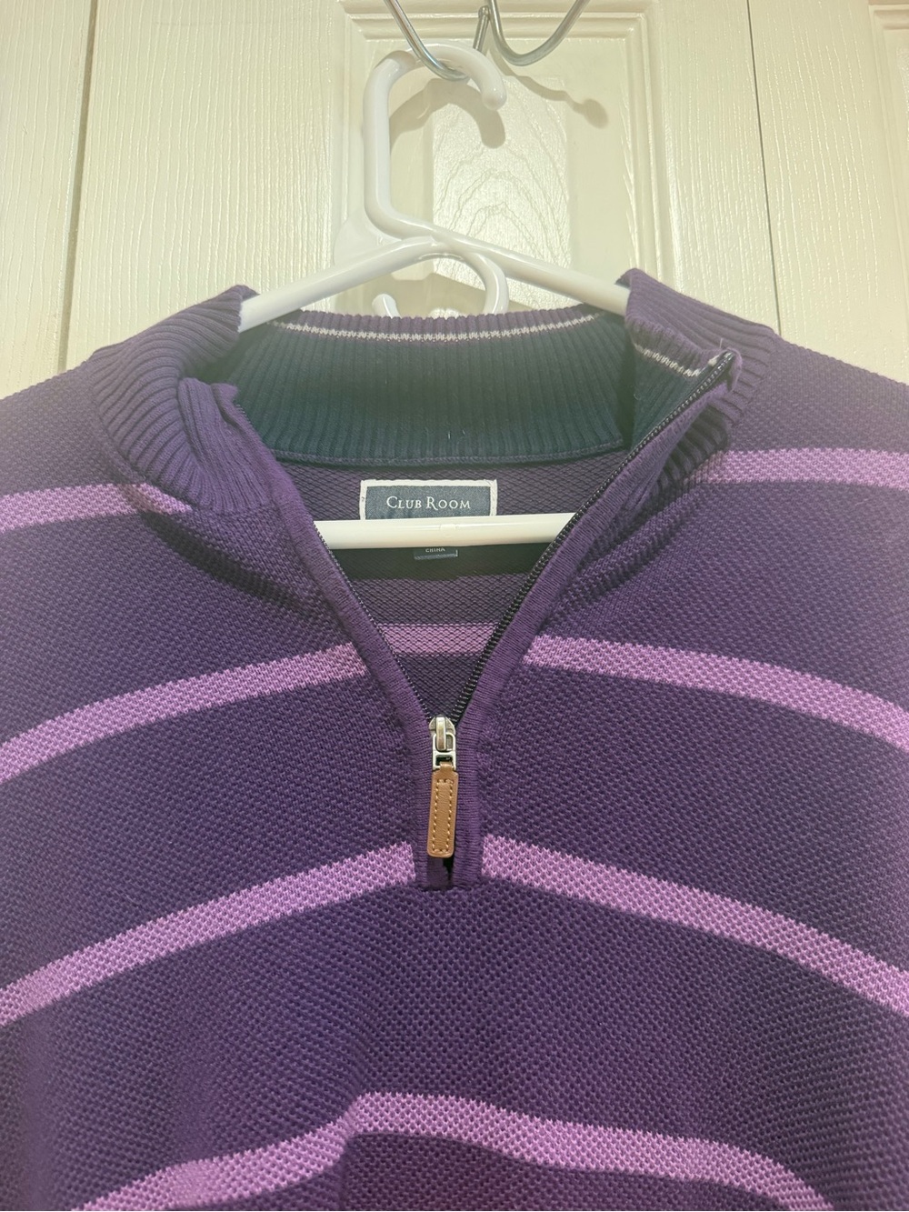 Club Room Purple Striped Quarter-Zip Sweater - Picture 2 of 4